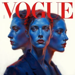 3 d, sci - fi, sun rays, grim fashion model face, cinematic, blue faces, vogue cover style, poster art, light red and deep blue mood, realistic painting, intricate oil painting, high detail, figurative art, multiple exposure, poster art, 3 d, by tooth wu and wlop and beeple and greg rutkowski