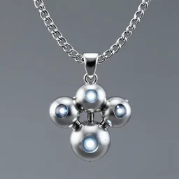 futuristic ball chain silver necklace with 3 d behelit pendant with glowing eyes, octane render, hd, raytraced, product
