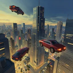 Cyberpunk city with flying cars in Japan, evening, low angle view, detailed matte painting, cinematic, Moebius, Artstation