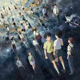 concept art painting of a society falling eternally in the universe, realistic, detailed, cel shaded, in the style of makoto shinkai and greg rutkowski and james gurney