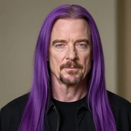 walter white with long purple smooth hair, dye