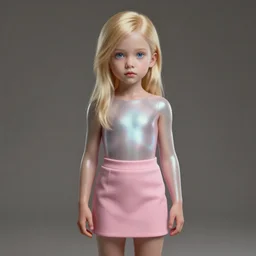 photojournalistic full body portrait of high detail of adorable young girl in pink short mini skirt, blonde hair, clear symmetrical face with blue eyes portrait, fantasy, elegant, muted colors, iridescent aesthetic, cinematography, bladerunner style, 8 k, octane render, houdini megascans hyperrealism, film grain, high samples, depth of field, processing of highly detailed, cgsociety, artgerm