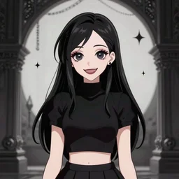 death of sandman by neil gaiman, cute gothette, black crop top,, smiling, happy, photorealistic, photorealistic dramatic hyperrealistic