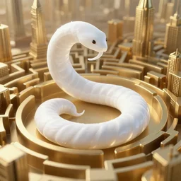 white worm energy creature snaking. brass colored labyrinth cityscape. emissive and volumetric lighting. concept art wayne artstation 3 8 4 0 2 1 6 0
