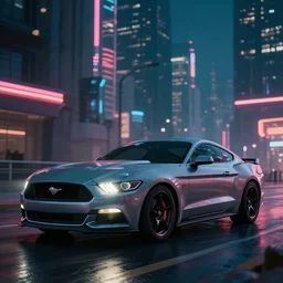 ford mustang in cyberpunk city