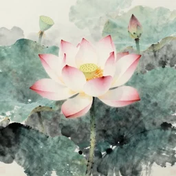 lotus in the pool, ink painting, unreal engine