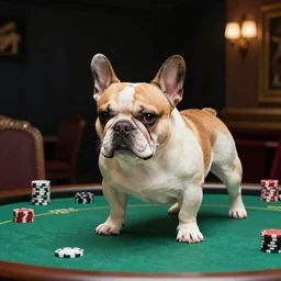 a French Bulldog gambling in Las Vegas inspired by Ralph Steadman, Digital Art