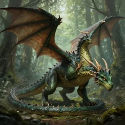forest dragon, fantasy, highly detailed, digital painting, trending on artstation, concept art, sharp focus, illustration, art by artgerm and greg rutkowski and magali villeneuve