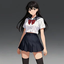 school girl, school uniform, seifuku, pleated miniskirt, overknee socks, battle angel alita. by rembrandt 1 6 6 7, illustration, by konstantin razumov - h 8 3 2