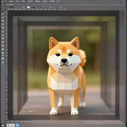 A low poly shiba inu, XF IQ4, 150MP, 50mm, f/1.4, ISO 200, 1/160s, natural light, Adobe Photoshop, Adobe Lightroom, DxO Photolab, Corel PaintShop Pro, rule of thirds, symmetrical balance, depth layering, polarizing filter, Sense of Depth, AI enhanced