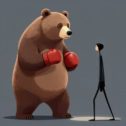 a big bear boxing with a thin, tall people, digital art