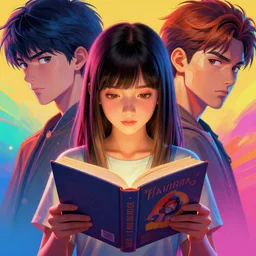 colourful vfx upper half - portrait - a girl reading a book, art by katsuhiro otomo & james jean, digital render, digital illustration, concept art, caricature, volumetric light, ray tracing, symmetrical, unreal engine, octane 3 d render, sharp, detailed, intricate detail, pinterest, behance, art station