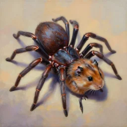 painting of hybrid spider!!!!! and ( ( ( ( ( ( ( hamster ) ) ) ) ) ) ) fused together, intercrossed animal, by zdzislaw beksinski, by lewis jones, mattias adolfsson, cold hue's, warm tone gradient background, concept art, digital painting