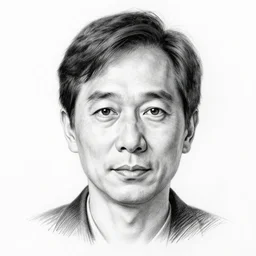 pencil sketch of seiichi osabe, highly detailed, black and white, centered, portrait