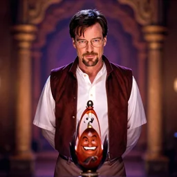 cinematic still of Walter White in Aladdin (1992), XF IQ4, f/1.4, ISO 200, 1/160s, 8K, RAW, dramatic lighting, symmetrical balance, in-frame