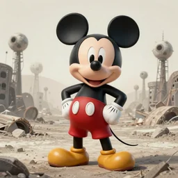 Mickey Mouse the destroyer of worlds in the style of Beksinski, highly detailed, desolate