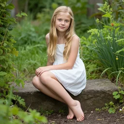 young girl Eve in the Garden of Eden , blonde, barefoot