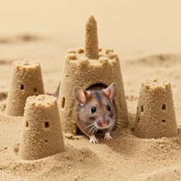 dslr photo still of a mouse poking its head out of a sandcastle, 8 k, 8 5 mm f 1. 4