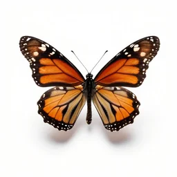 fluffy monarch butterfly, professional studio photo, full body, isolated on a pure white background, centered, entire subject in frame, sharp focus, soft studio lighting