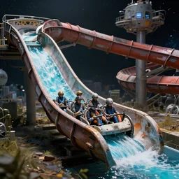 abandoned water slide on space station, hyper realism, cinematic, dramatic ambient lighting, high detail, octane render, unreal engine, 8 k, vibrant colors, high contrast, depth of field, professional photo, concept art, dnd, 3 d render, digital art, deviantart artstation, ray tracing, apocalyptic, extremely detailed, very sharp,