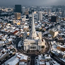 center of Hochiminh city covered in snow. Aerial view