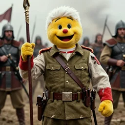 ultrarealistic photograph of ronald mcdonald as a soldier in the battle of thermopylae, colorized, damaged
