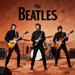 the beatles playing a concert on mars. photograph 8 k cinematic colored