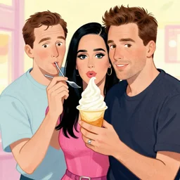 katy perry enjoying soft serve, illustration by don hedin and paul granger