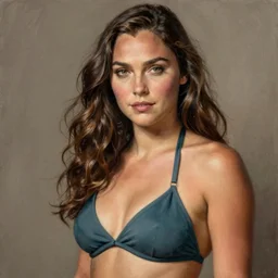 sexy painting of gal gadot, cloth bikini, ultra realistic, sharp details, subsurface scattering, intricate details, warm lighting, beautiful features, highly detailed, photorealistic, octane render, 8 k, unreal engine, art by artgerm and greg rutkowski and alphonse mucha
