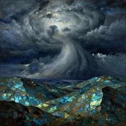labradorite, abstract epic storm landscape by malczewski, surreal landscape by caravaggio
