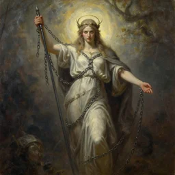 a god in chains, fantasy, beautiful oil painting