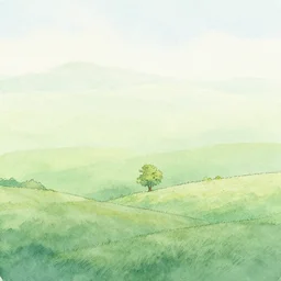 landscape by yoh shomei, gentle gradients, watercolour and pen
