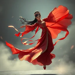 chinese princess, dance, fairy, beautiful, stunning, red and gold dress, spinning in the sky, unreal engine, concept art, photo realism, film, james jean, akira, satochi con, character design, void arcanist, mist, photorealistic, octane render, unreal engine, hyper detailed, volumetric lighting, 8 k