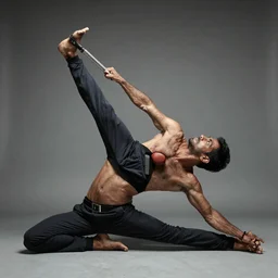 “Indian man fighting human sized stretch Armstrong, award winning photo”