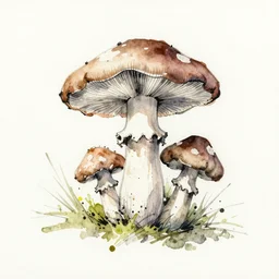 jean - baptiste monge water color on white paper watercolor sketch of mushrooms hard edges, pencil lines, drips, runs, spatter, pen and ink