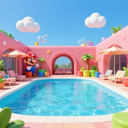 a vaporware poolside dreamscape by ricardo bofill, super mario 6 4