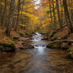 wide - angle shot of forest stream in autmn, depth of field, zeiss lens, detailed, symmetrical, centered, by nicoletta ceccoli, mark ryden, lostfish, earl nore, hyung tae, frank frazetta, breathtaking, 8 k resolution beautiful artistic, hyperrealistic, octane render