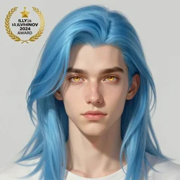 ilya kuvshinov with long hair, sky blue hair, gold eyes, hazel eyes, amber eyes, boyish face, professional digital painting, concept art, award - winning photography, cinematic, forest background, thin fur scarf, awe, regal, wlop, art by andy warhol, pixiv art, yoshitaka amano