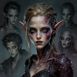 a photo of alien dark fae girlboss based on emma watson face mutating into insect, bumpy mottled skin, body horror, by yoshitaka amano, by greg rutkowski, by jeremy lipkinng, by artgerm, digital art, octane render