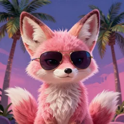 fennec fox, pink, palm trees, furry, cute, smug facial expression, disney zootopia, zootopia, concept art, aviator sunglasses, smug expression, synthwave style, artstation, detailed, award winning, dramatic lighting, miami vice, oil on canvas, vibes, GTA, GTA V