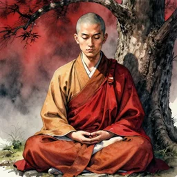 portrait of Alan wats dressed like a zen monk meditating besides a tree, Using Stable Diffusion to paint, Odilón redon watercolor, dramatic lighting, cinematic, establishing shot, extremly high detail, foto realistic, cinematic lighting, pen and ink, intricate line drawings, by Yoshitaka Amano, Ruan Jia, Kentaro Miura, Artgerm, post processed, concept art, artstation, matte painting, style by eddie mendoza, raphael lacoste, alex ross