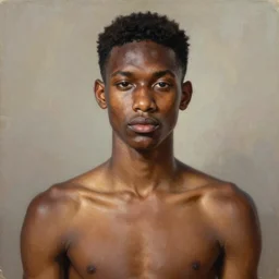 A portrait of a skinny stylish and attractive non-binary person, dark black skin tone, oil painting, majestic, detailed, high resolution