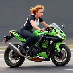 angry, scarlett johansson!! riding a ( kawasaki ninja )!! motorbike through a post apocalyptic city street landscape, wide angle lens baki anime style!, dramatic lighting, afro samurai anime style, apocalyptic cityscape in the background, by david finch, pencil and ink, full moon, black and white