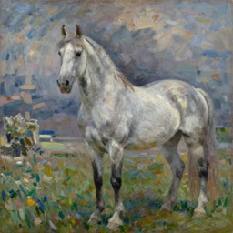 a painting of a horse, by claude monet
