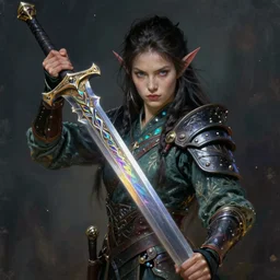 portrait of a powerful fae warrior with a powerful fae sword, character design, original art by greg rutkowski, art by wayne reynolds, anna dittmann, high quality painting, artstation, detailed, iridescent, ambient lighting