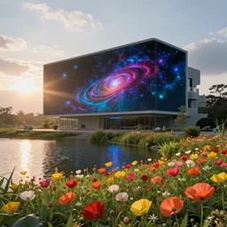 building by odile decq, flowers at dawn sunlight morning sun lightpaint alien hyperrealism galactic futuristic reclaimed by nature at night uv light san andreas fantasy studio ghibli thermal vision vaporwave overcast elysian nightvision lake nature cyberpunk poppy cosmic, archdaily, wallpaper, highly detailed, trending on artstation.