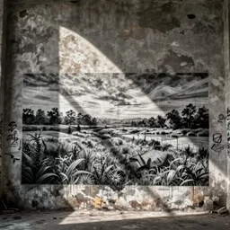 graffiti done by zdzislaw beksinski, graffiti on the walls, distressed