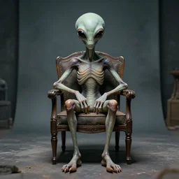 award winning photograph of a alien sitting on a chair