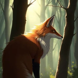 an anthropomorphic medieval fox in a forest, fursona!!!, trending on furaffinity, digital art, backlighting