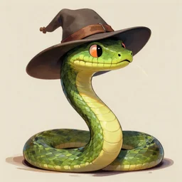 a snake, wearing a hat, digital painting - 7 6 8